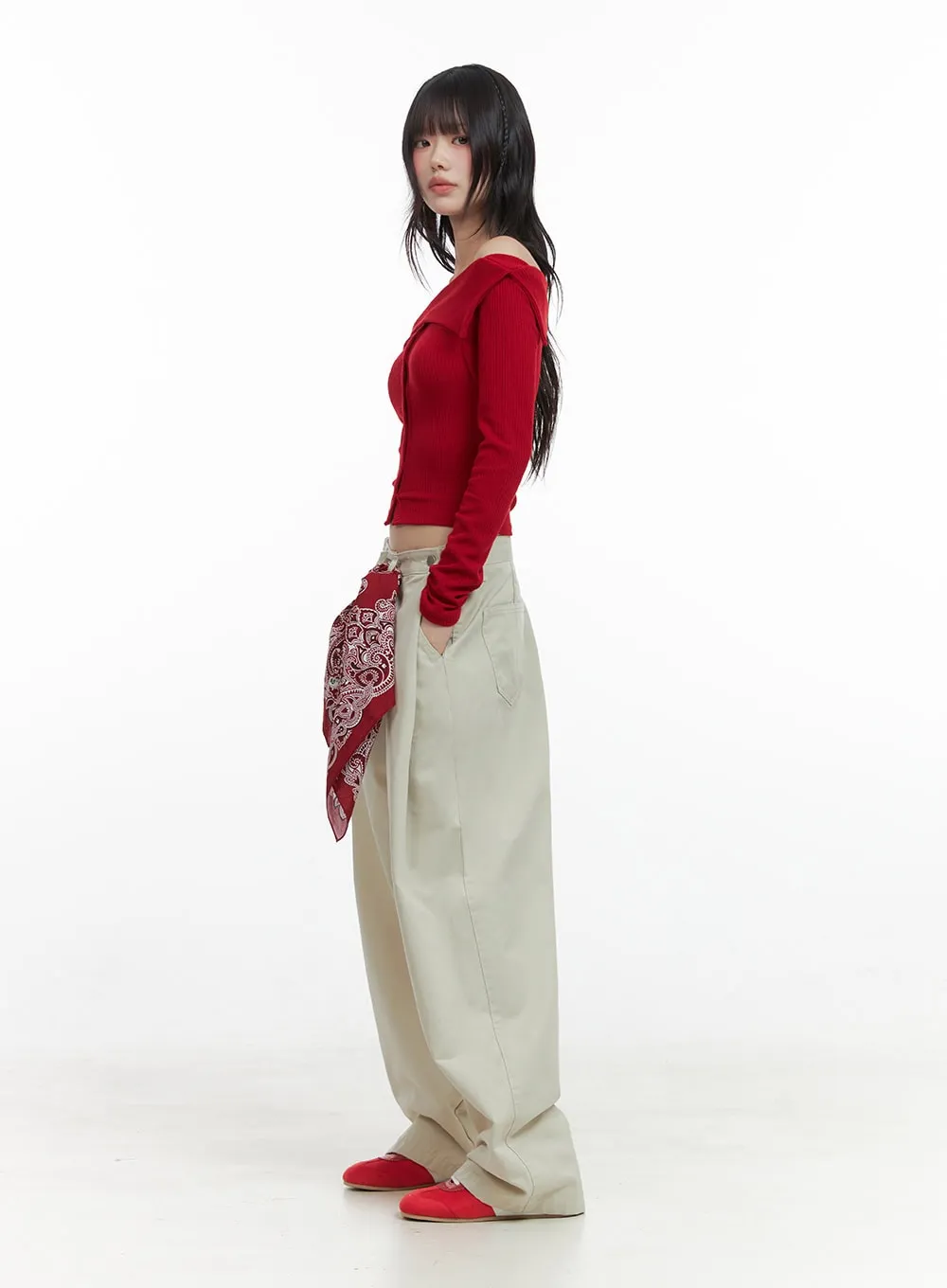 Solid Wide-Fit Pants IO430