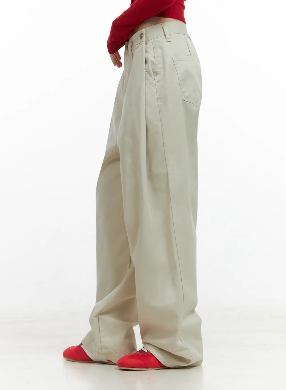 Solid Wide-Fit Pants IO430