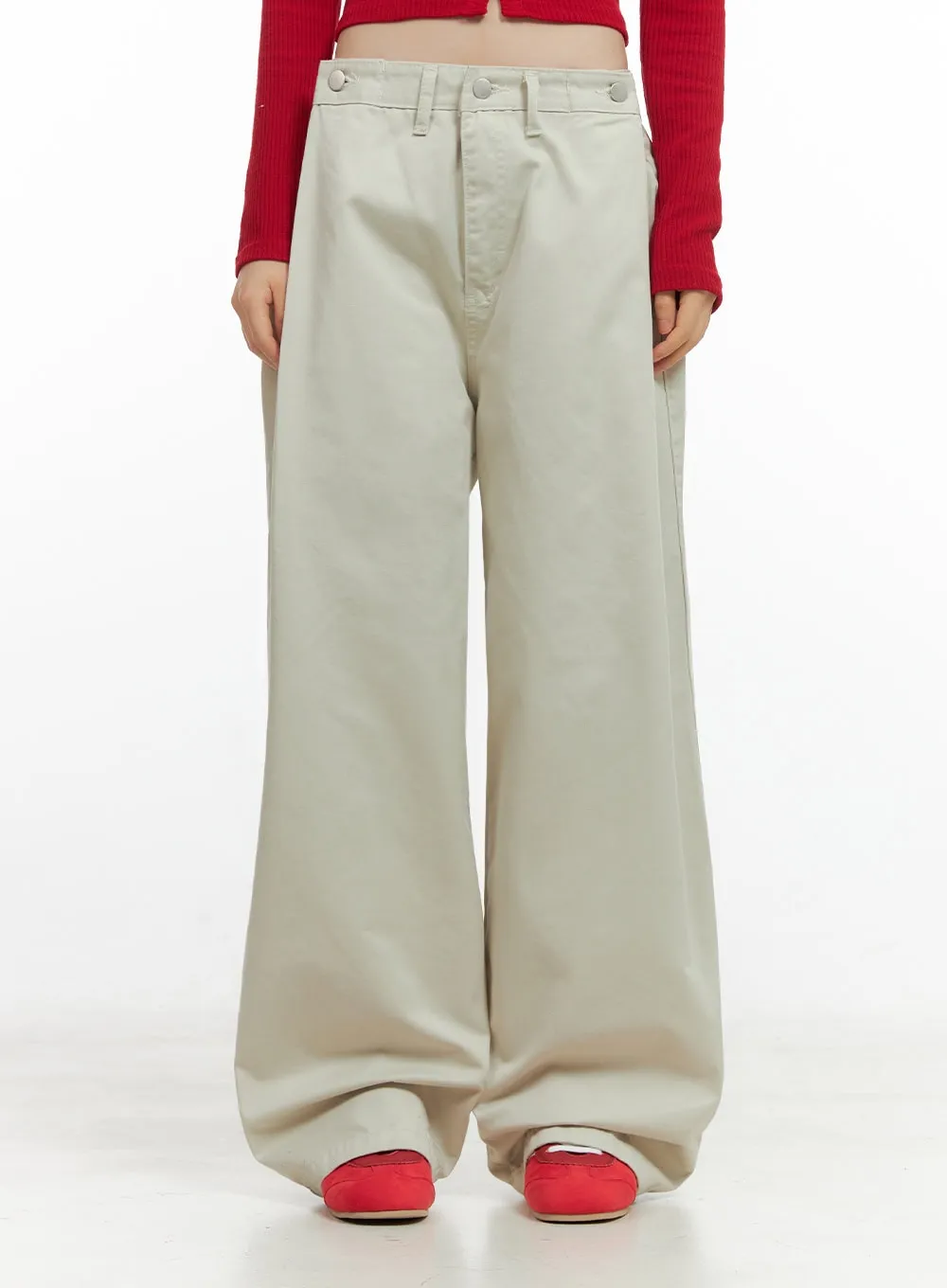 Solid Wide-Fit Pants IO430