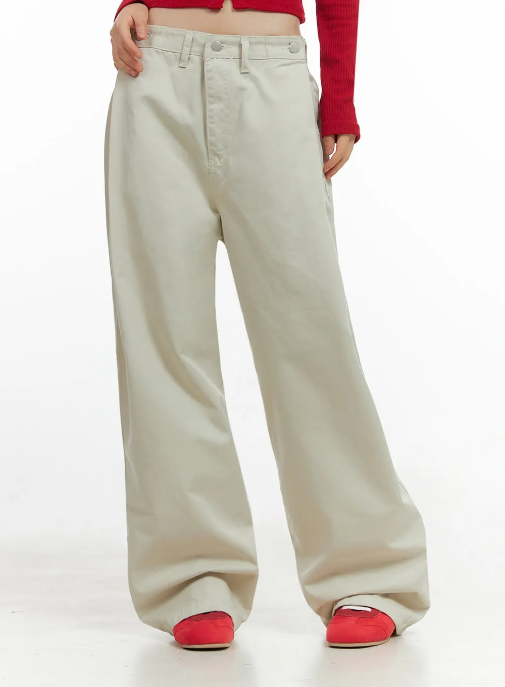 Solid Wide-Fit Pants IO430