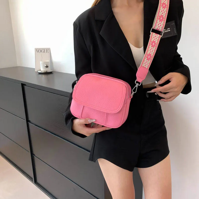 Vegan Leather Crossbody Bag for Women Medium Size Wide Strap Shoulder Purse