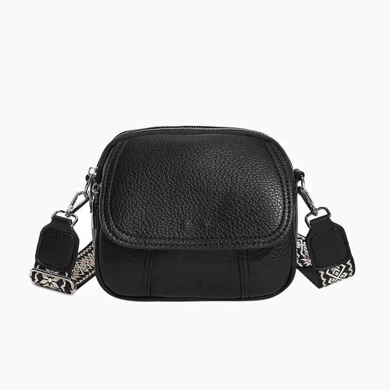 Vegan Leather Crossbody Bag for Women Medium Size Wide Strap Shoulder Purse