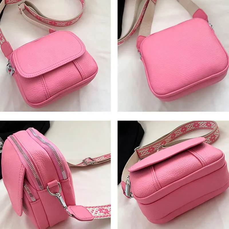 Vegan Leather Crossbody Bag for Women Medium Size Wide Strap Shoulder Purse