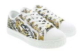 Versace Jeans Couture White/Gold Logo Brush Baroque Lace Up Sneakers-