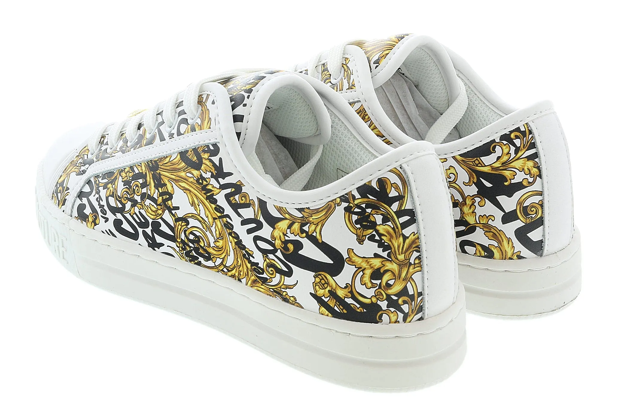 Versace Jeans Couture White/Gold Logo Brush Baroque Lace Up Sneakers-