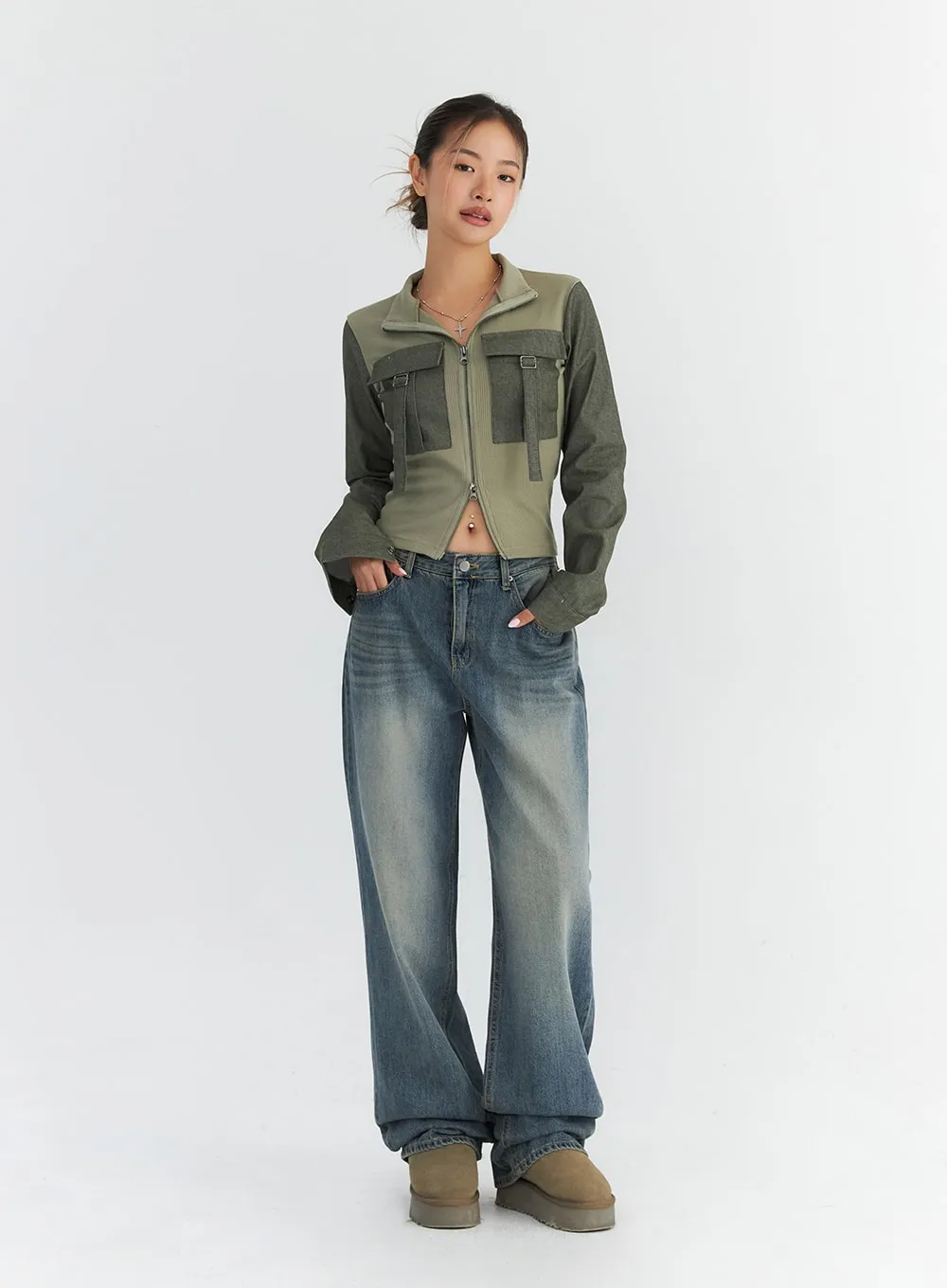 Wide-Fit Washed Jeans CO313