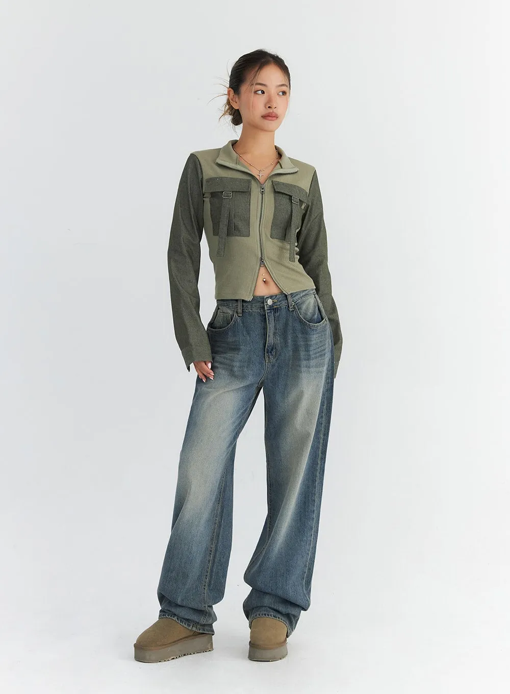 Wide-Fit Washed Jeans CO313