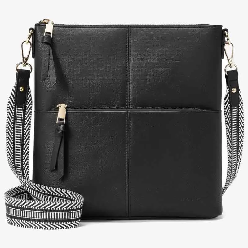 Wide Strap Crossbody Bag for Women Vegan Leather Shoulder Purse